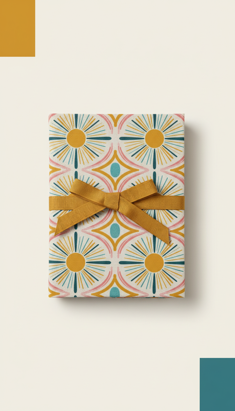 Patterned linen notebook with ribbon tie