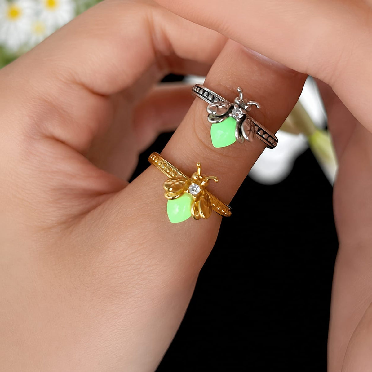 Premium Glow in the Dark Firefly Bee Ring  Adjustable | Water Resistant | Color  Warranty