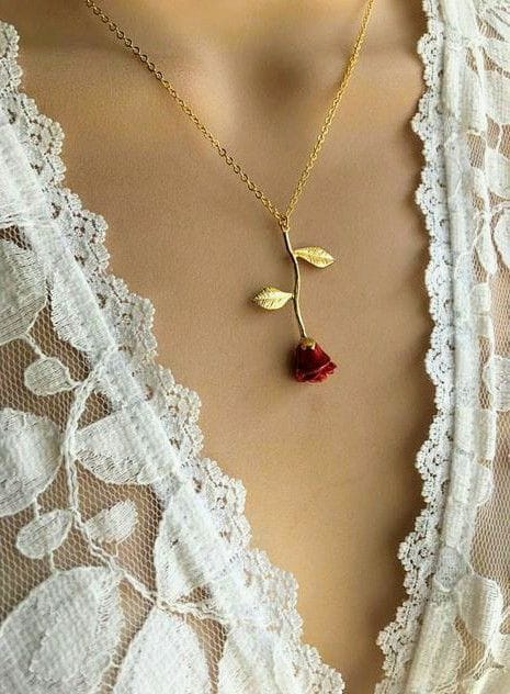 Falling Rose Pendant "Adjustable Chain"